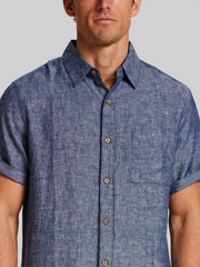Regular Fit Solid Linen Woven Short Sleeve Shirt