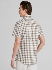 Ombre Plaid Woven Short Sleeve Button Up Shirt
