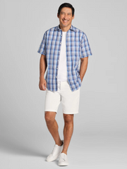 Modern Fit Plaid Short Sleeve Button Up Shirt
