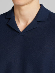 Linen Blend Camp Collar Polo Sweater
