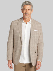 Modern Fit Windowpane Plaid Linen-Blend Sport Coat