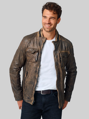 Regular Fit Vintage Distressed Leather Jacket