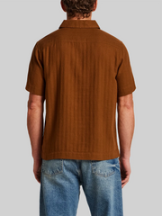 Regular Fit Herringbone Woven Short Sleeve Shirt