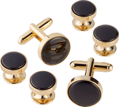 Round Pearl Sterling Silver Cufflinks & Studs Set