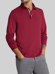 Slim Fit Damaschino Wrinkle-Free Long Sleeve Polo
