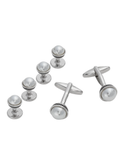 Round Pearl Cufflinks & Studs Set