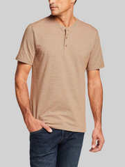 Regular Fit Suede Microstripe Short Sleeve Henley