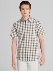 Ombre Plaid Woven Short Sleeve Button Up Shirt