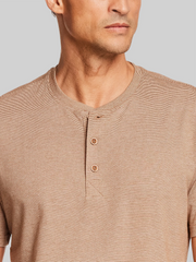 Regular Fit Suede Microstripe Short Sleeve Henley
