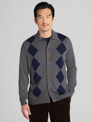 Modern Fit Argyle Button Front Polo Sweater