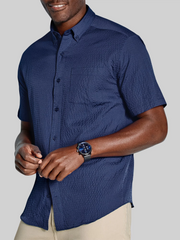 Regular Fit Leland Seersucker Short Sleeve Button Up Shirt