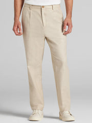 Modern Fit Pleated Stretch Linen Blend Trousers