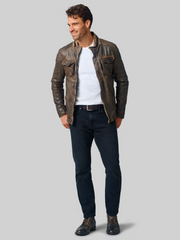 Regular Fit Vintage Distressed Leather Jacket