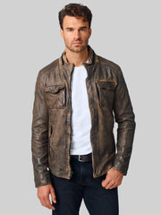 Regular Fit Vintage Distressed Leather Jacket