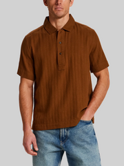 Regular Fit Herringbone Woven Short Sleeve Shirt