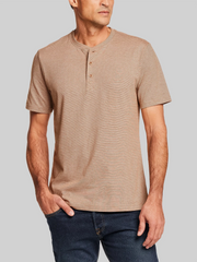 Regular Fit Suede Microstripe Short Sleeve Henley