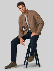 Regular Fit Nubuck Leather Bomber Jacket
