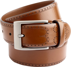 Feather Edged Laser Detail Leather Belt