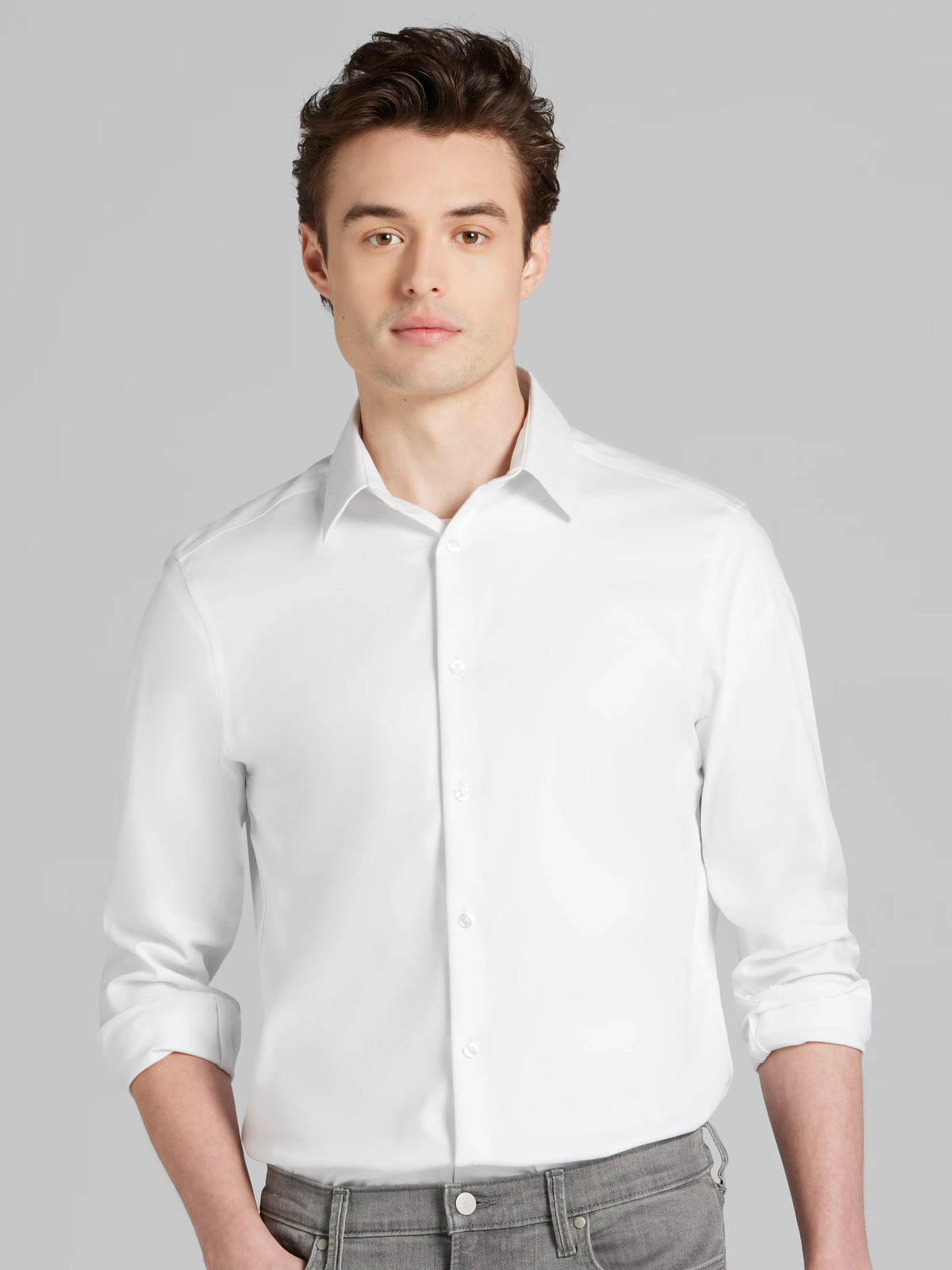 Slim Fit Solid Point Collar Supima Cotton Dress Shirt