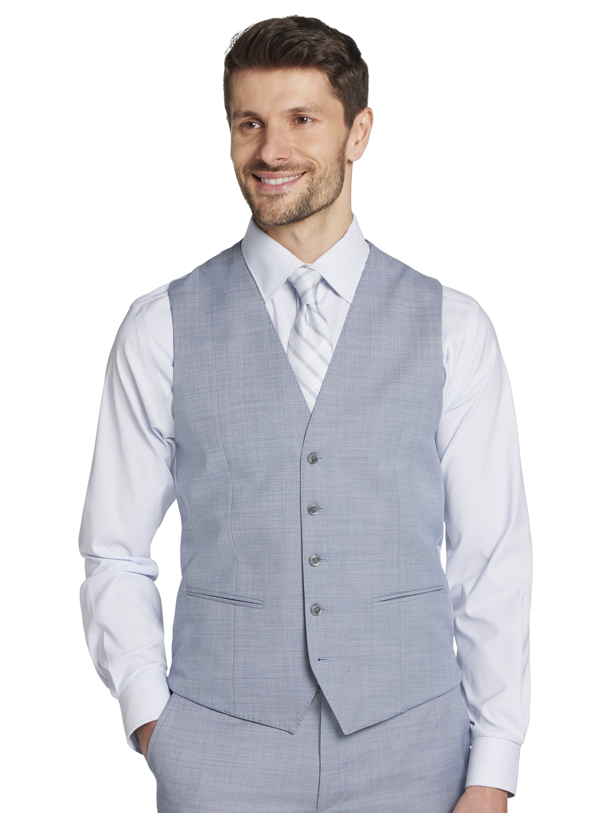 Slim Fit Wool Blend Sharkskin Suit Vest