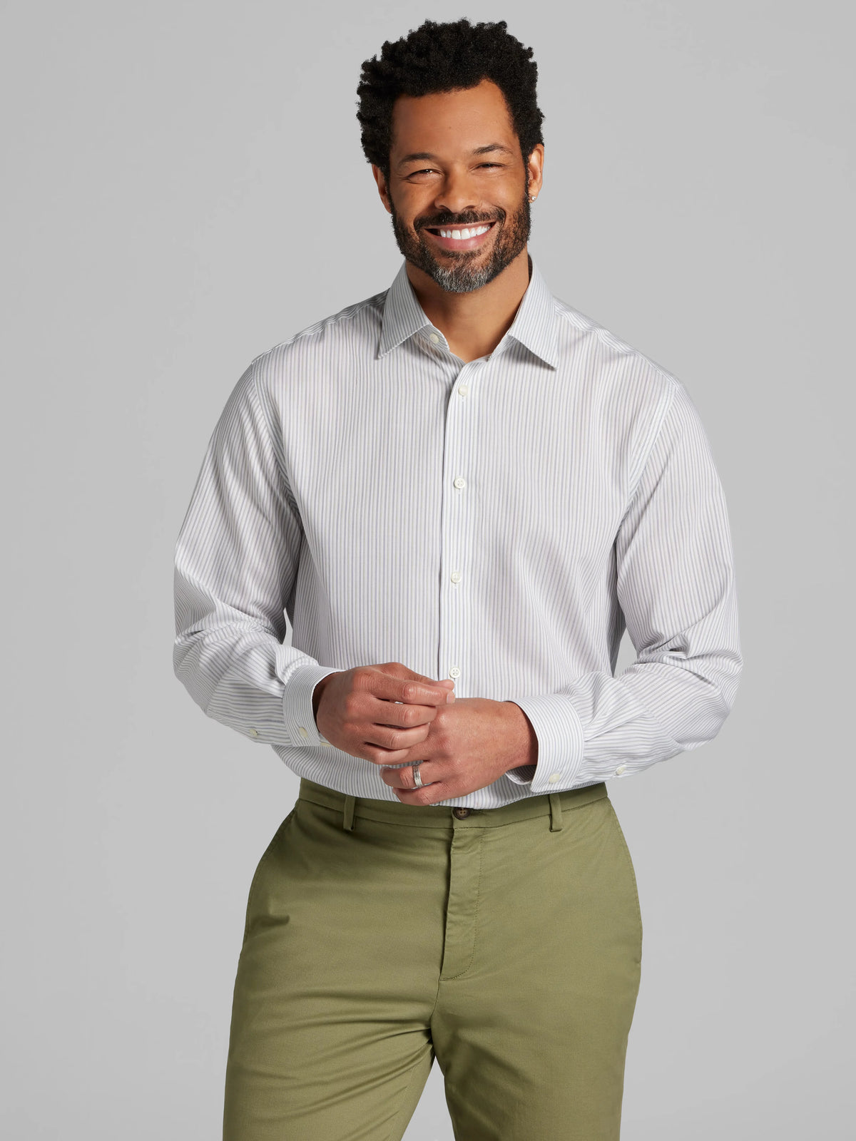 Modern Fit 100% Cotton Stripe Dress Shirt