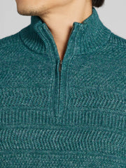 Textural Stripe Quarter Zip Sweater