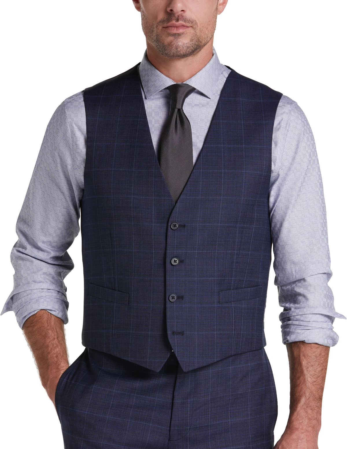 Slim Fit Premium Wool Blend Windowpane Suit Vest