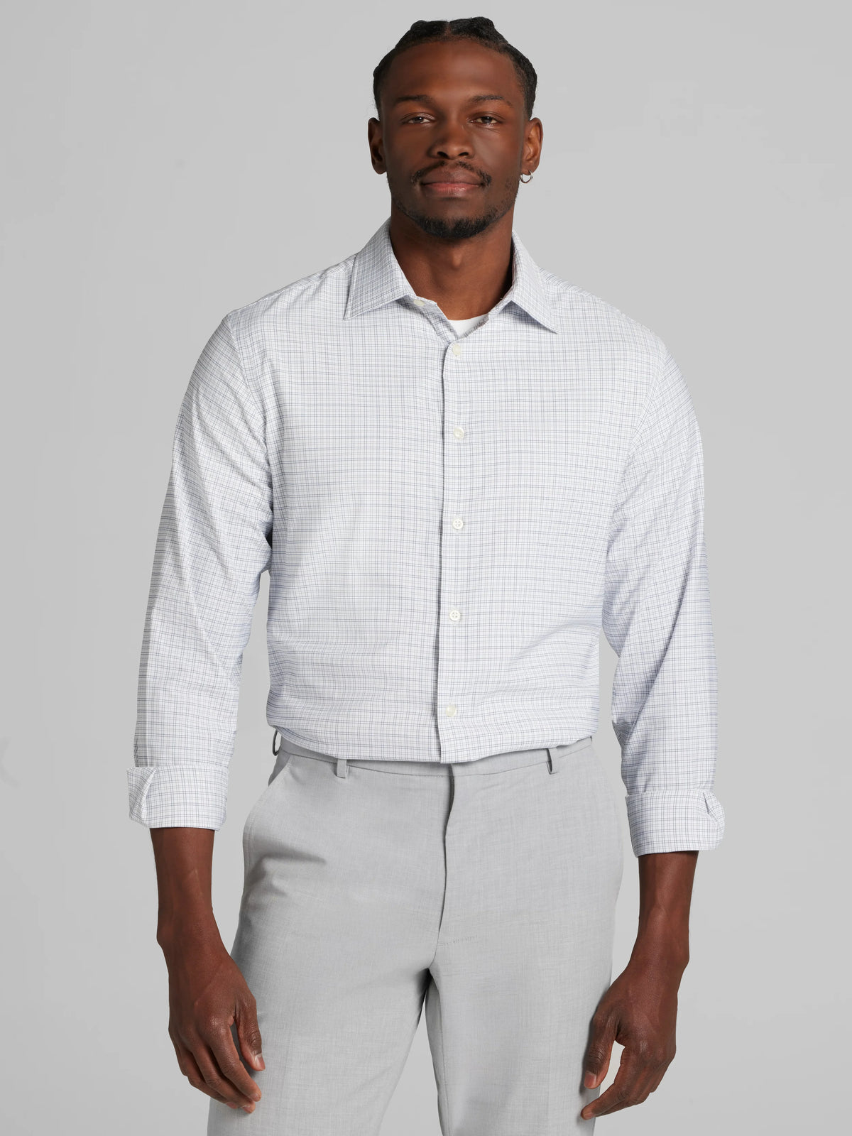 Modern Fit Performance Small Plaid Dress Shirt