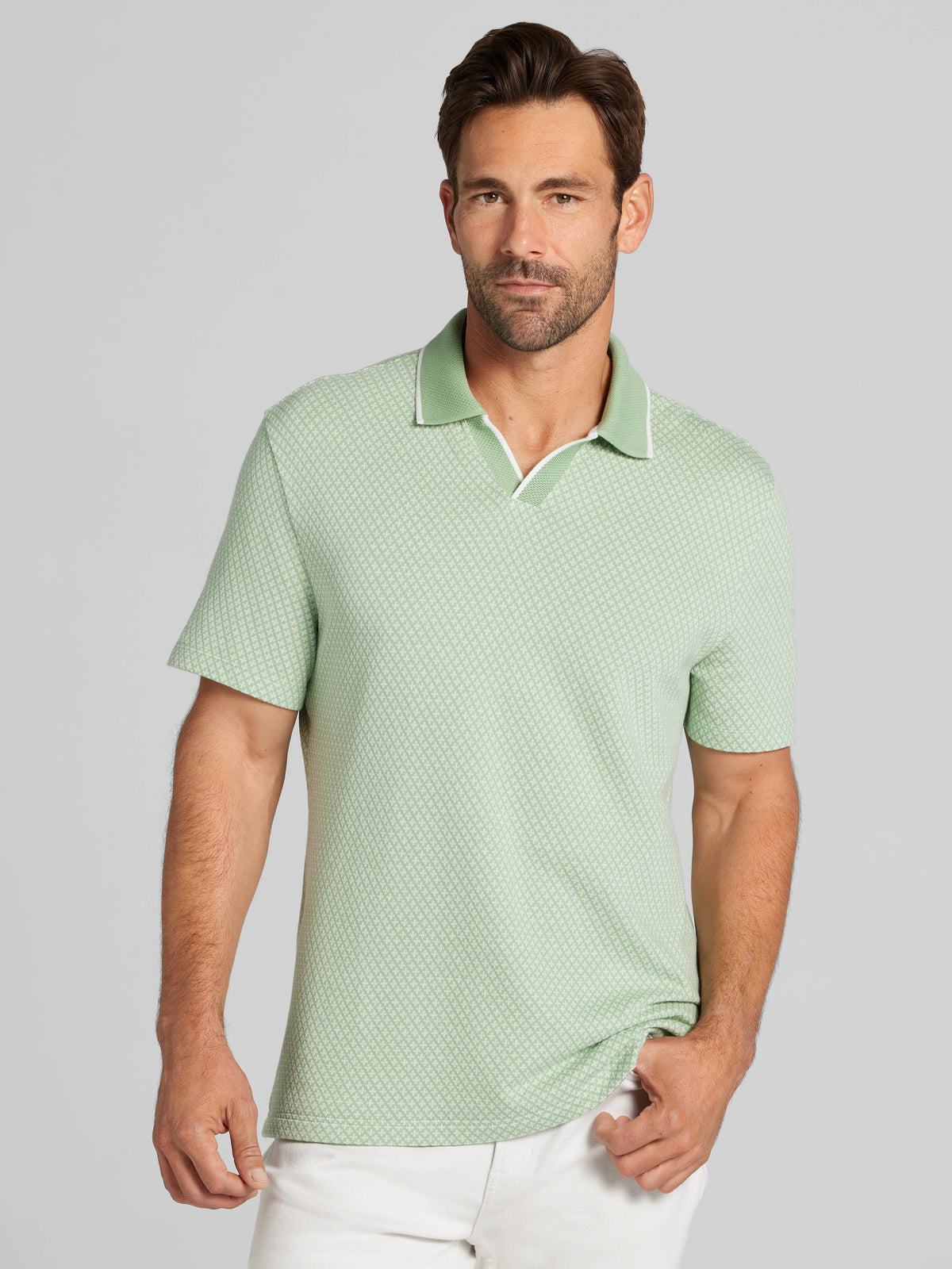 Modern Fit Jacquard Knit Johnny Collar Polo