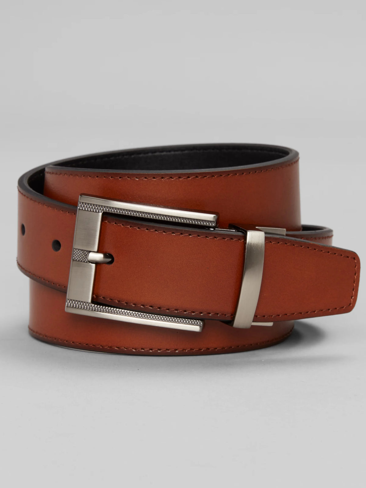 Reversible Stitched Cut Edge Brushed Buckle Belt