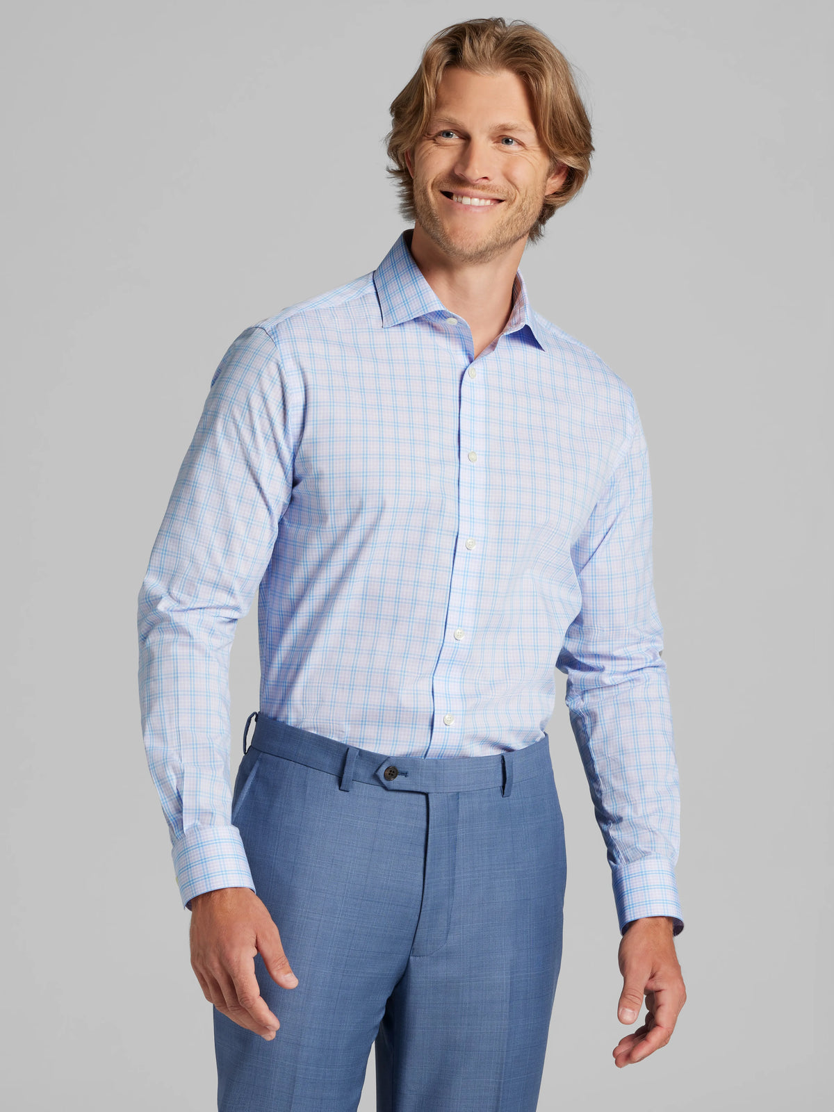 Slim Fit Tattersall Plaid Dress Shirt