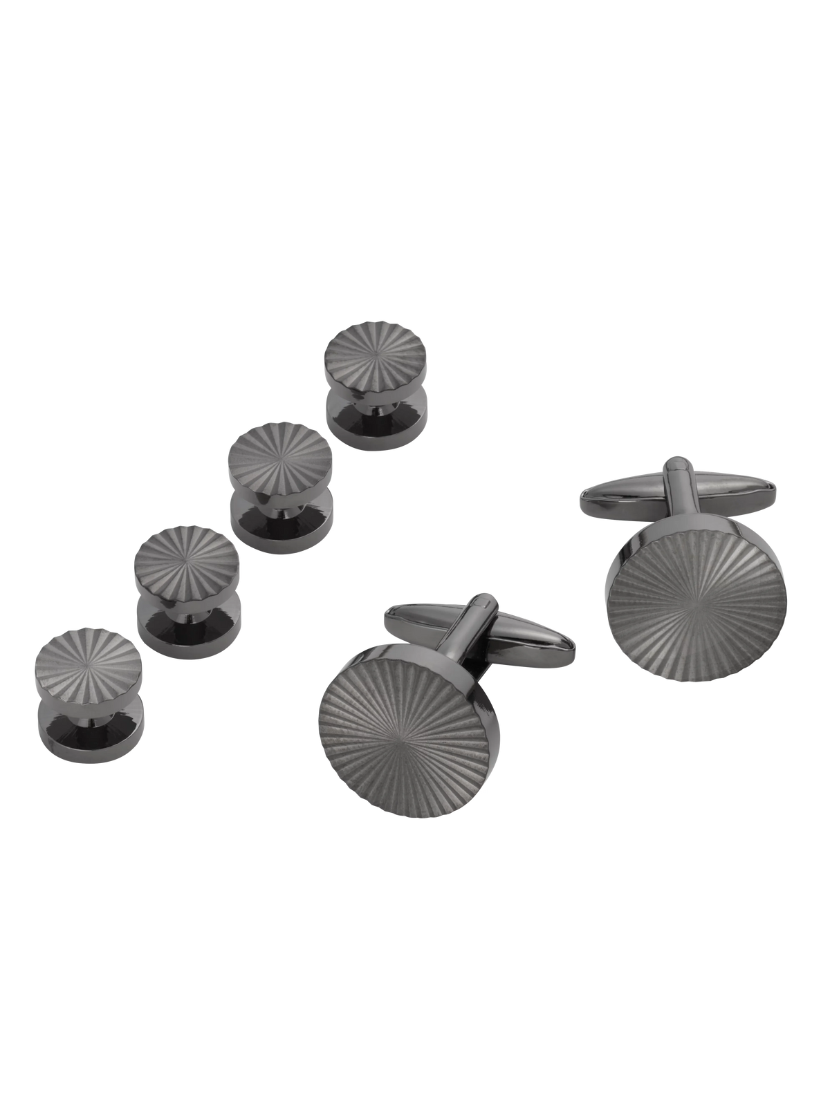Round Spiral Gunmetal Cufflinks & Studs Set