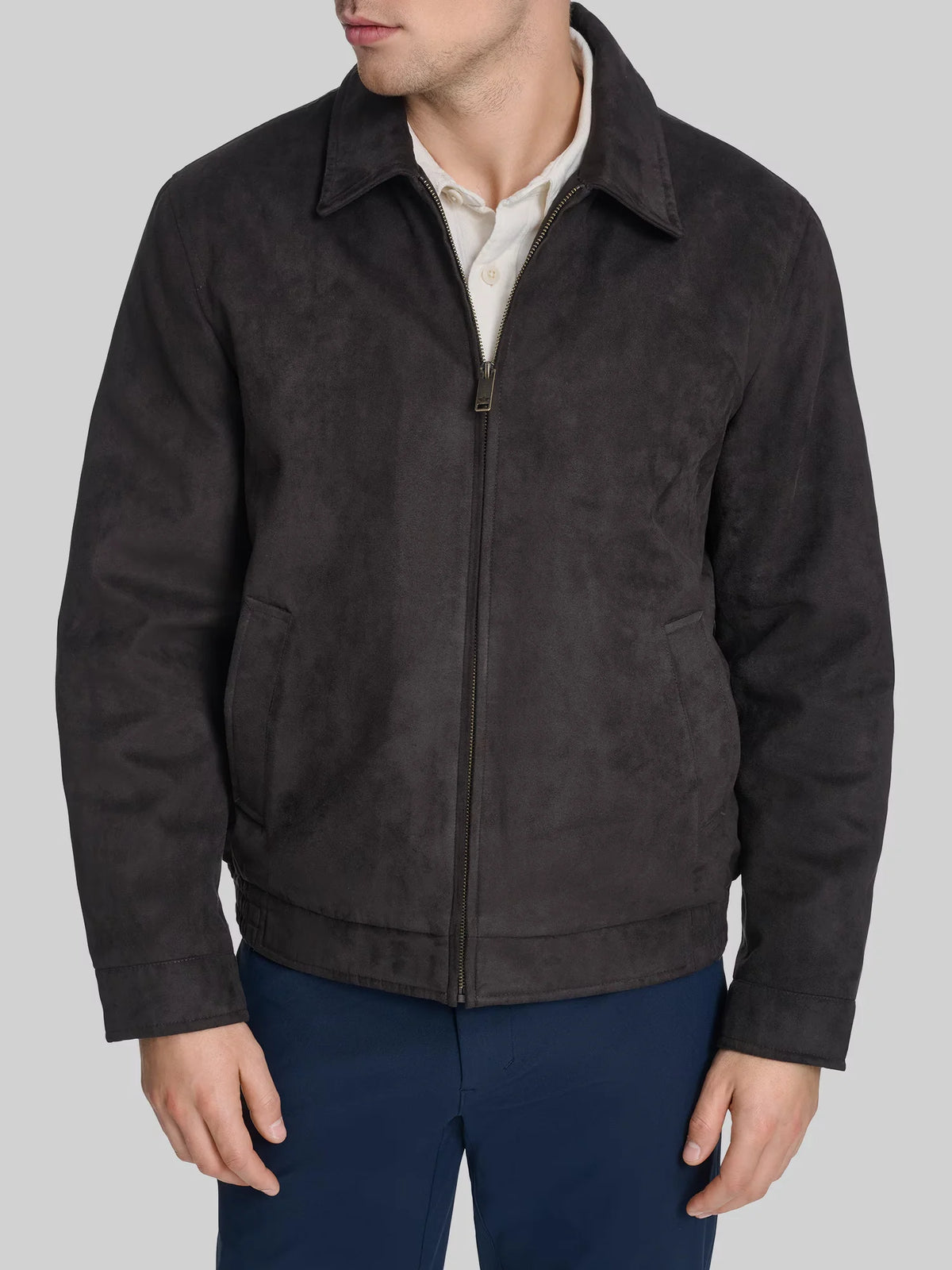 Faux Suede Laydown Collar Jacket