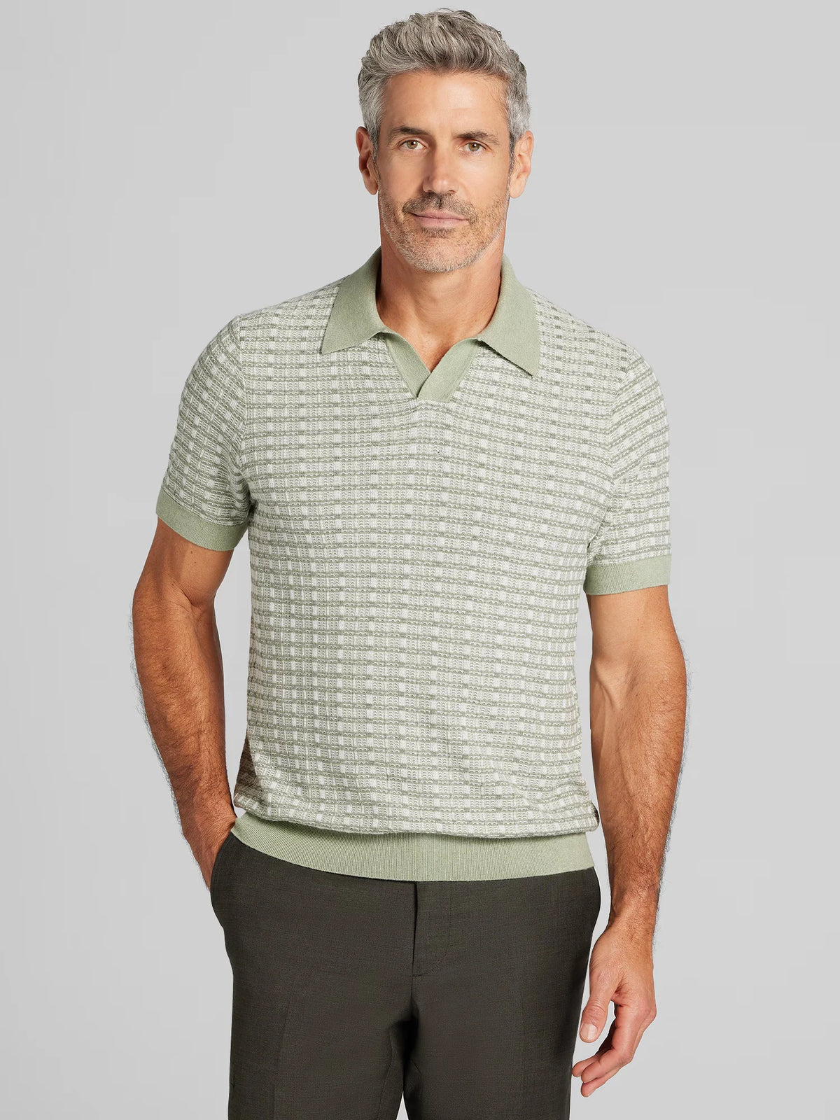 Johnny Collar Plaid Knit Polo Sweater