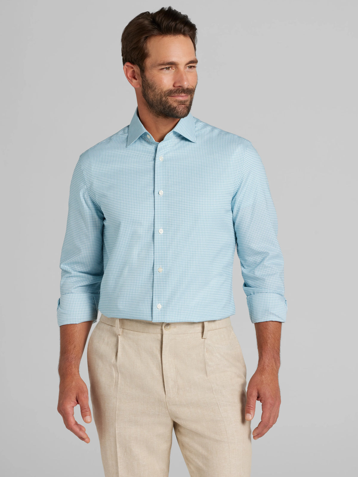 Modern Fit Mini Grid Dress Shirt
