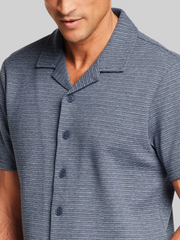 Regular Fit Microstripe Button Front Short Sleeve Shirt