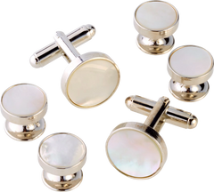 Round Pearl Sterling Silver Cufflinks & Studs Set