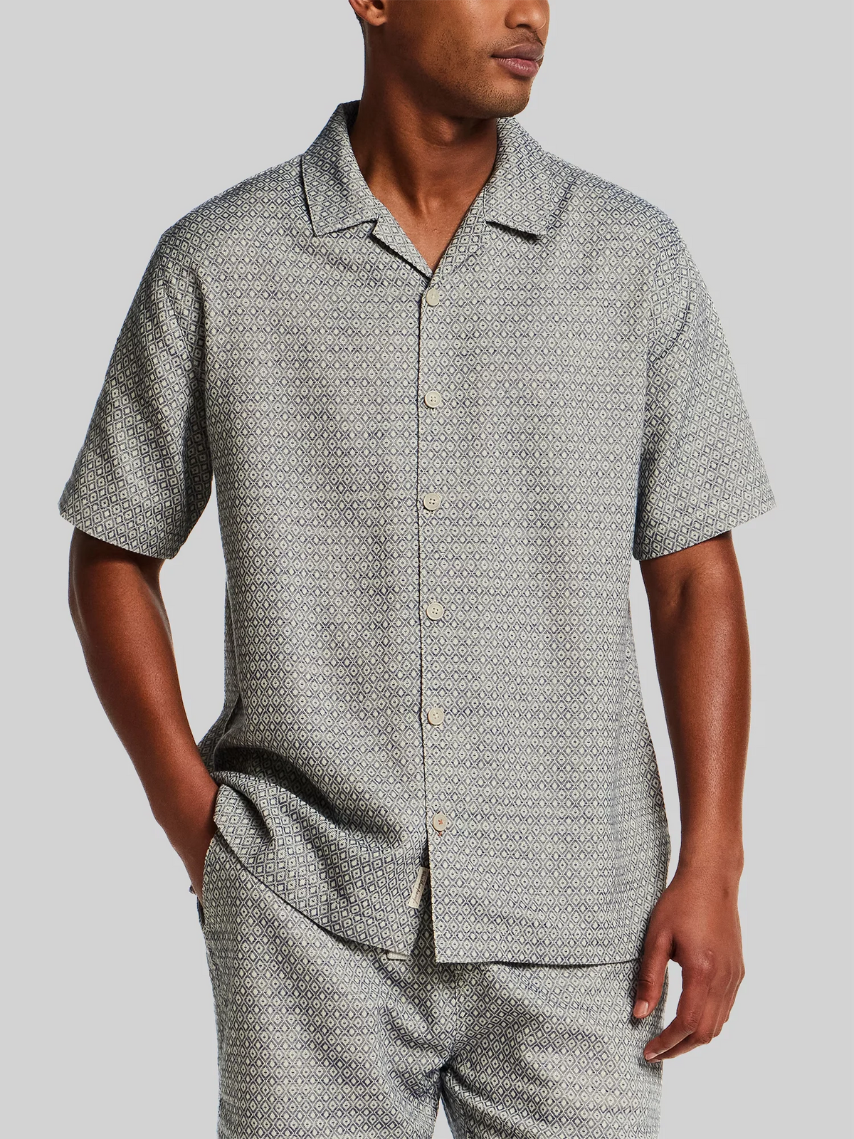 Regular Fit Jacquard Short Sleeve Button Up Shirt