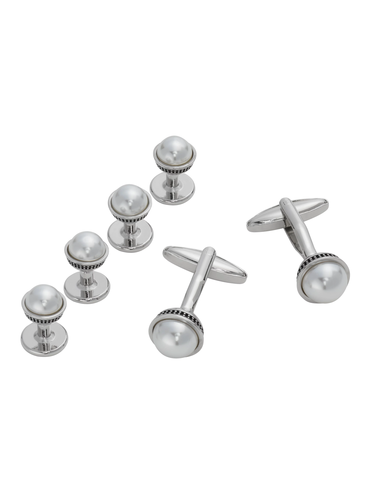 Round Pearl Cufflinks & Studs Set