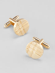 Etched Plaid Round Cufflink and Stud Set