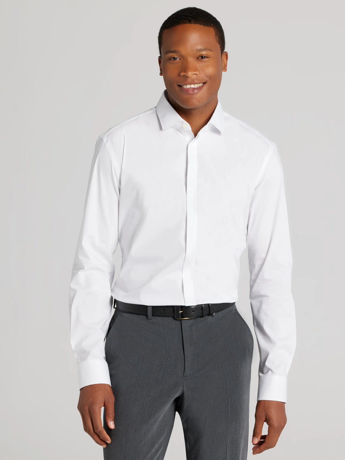 Skinny Fit Solid Covered Placket Dress Shirt
