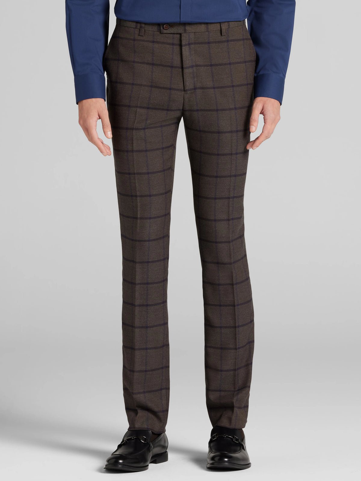 Slim Fit Windowpane Plaid Suit Pants