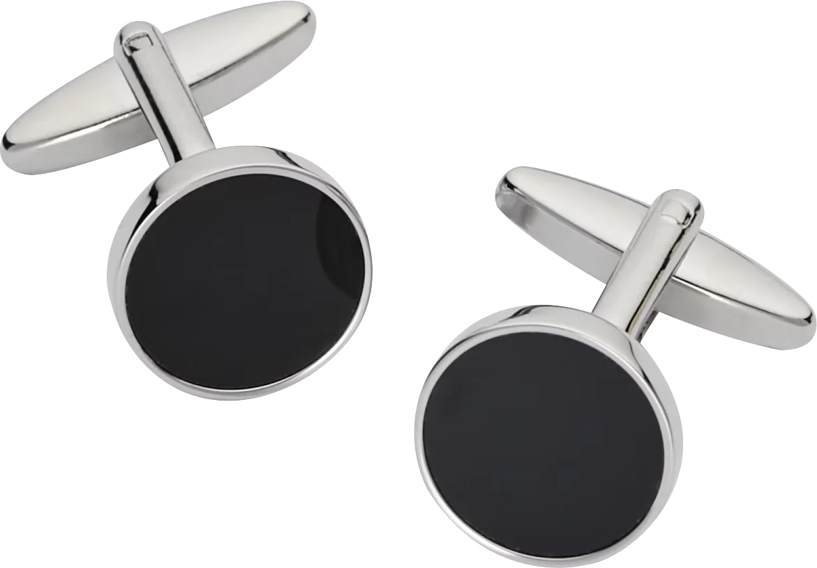 Round Onyx Silver Cufflinks