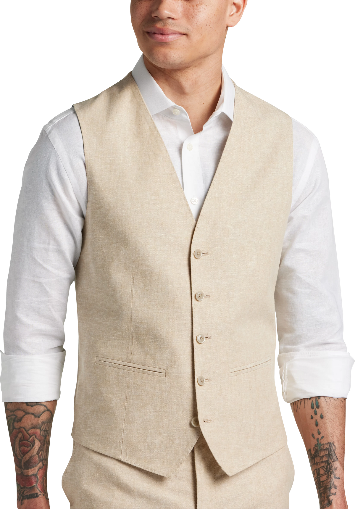 Slim Fit Linen Blend Suit Vest