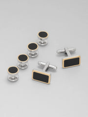 Two-Tone Rectangle Cufflink & Stud Set