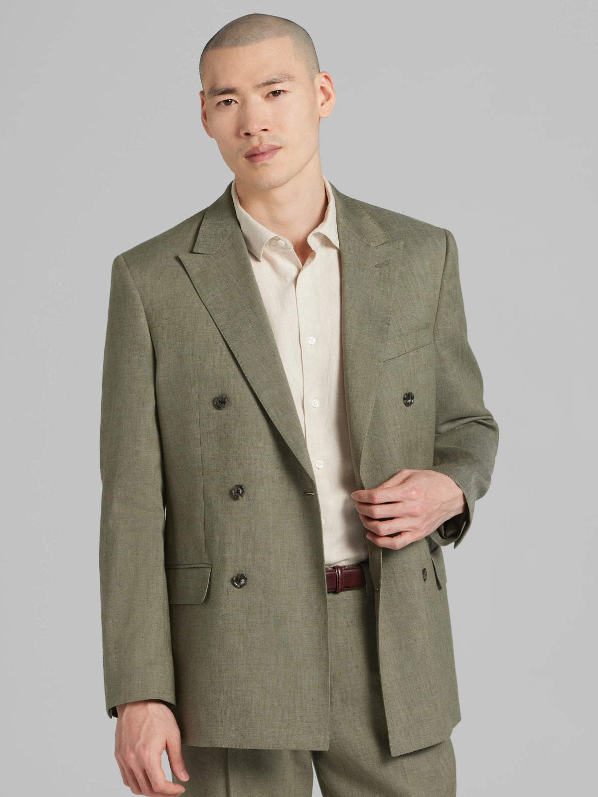 Modern Fit Double Breasted Linen Blend Suit Jacket