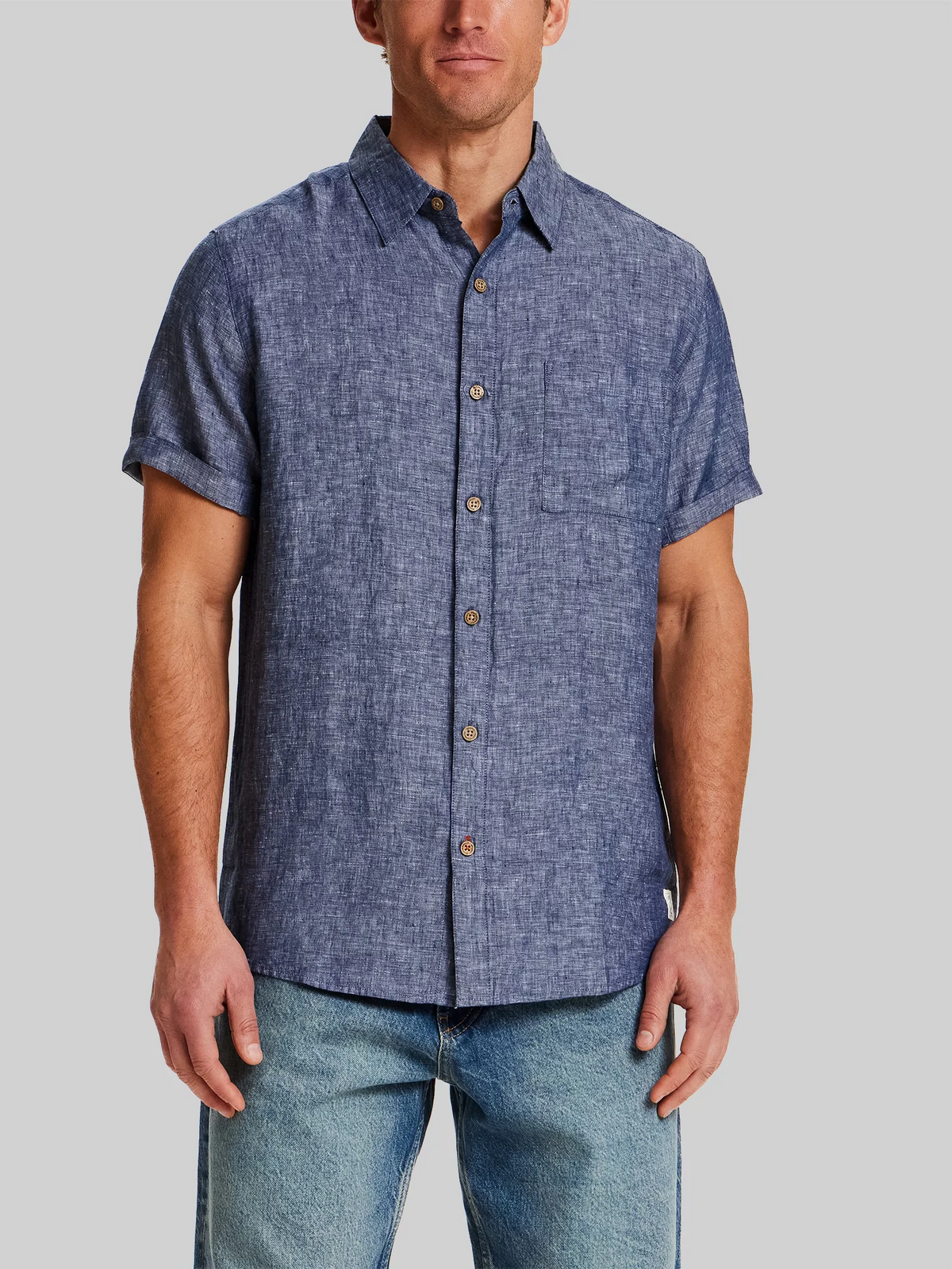 Regular Fit Solid Linen Woven Short Sleeve Shirt