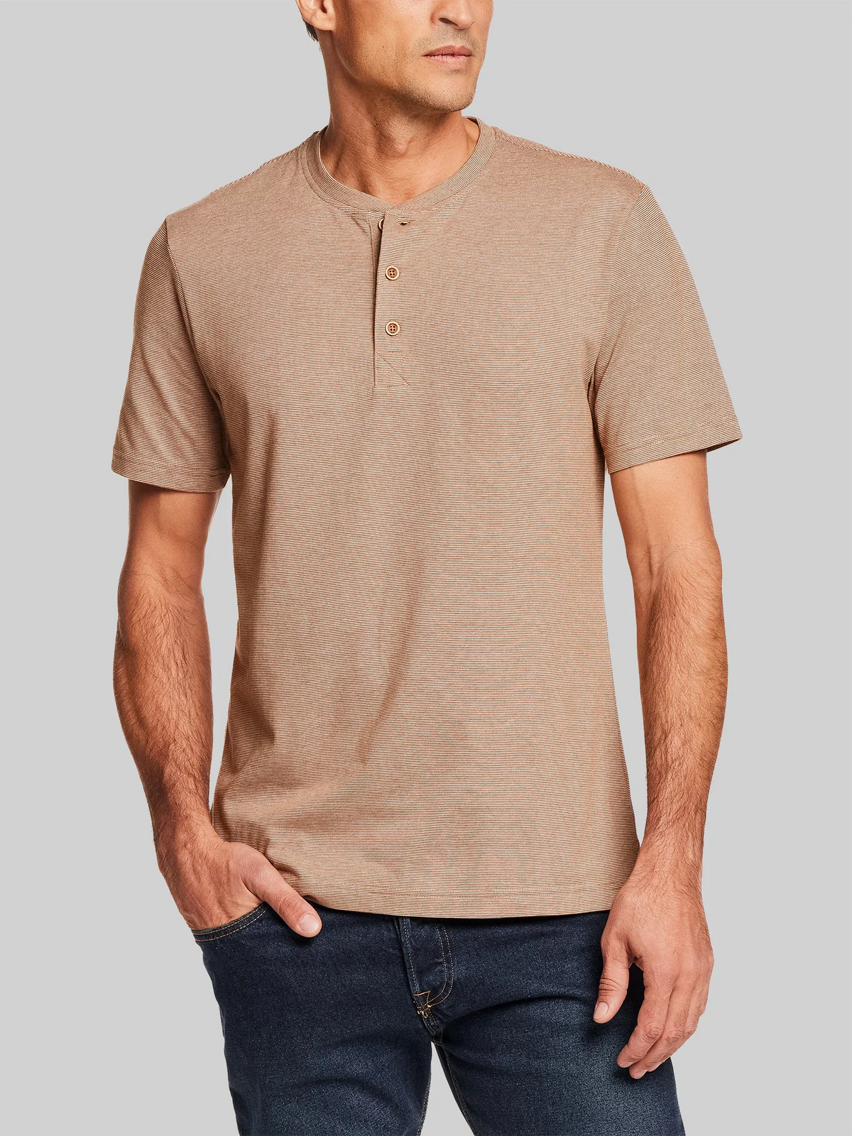 Regular Fit Suede Microstripe Short Sleeve Henley