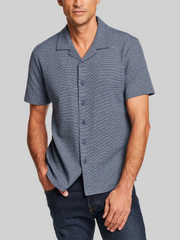 Regular Fit Microstripe Button Front Short Sleeve Shirt