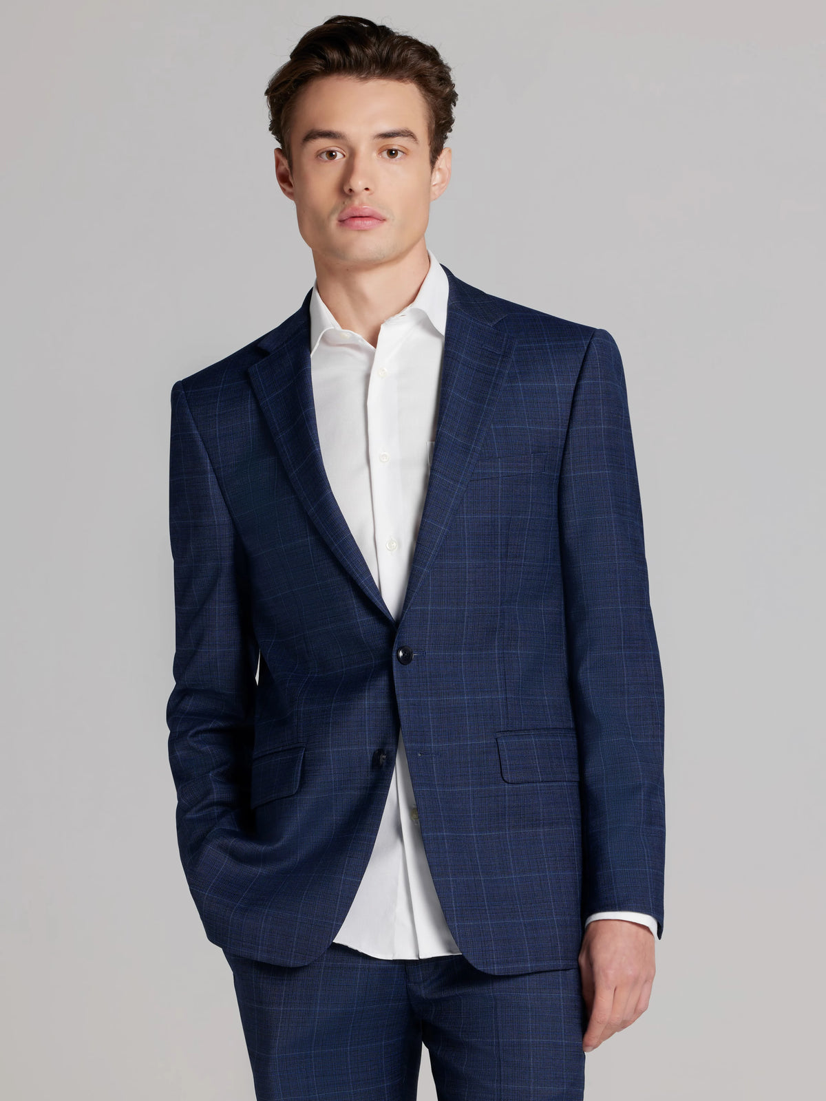 Slim Fit Premium Wool Blend Windowpane 3-Piece Suit